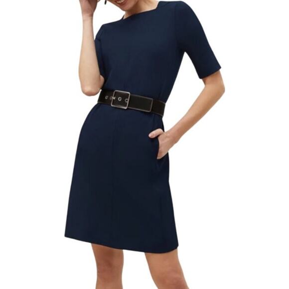 MM Lafleur Emily Dress WonderTex Square Neck Short Sleeve Pockets Galaxy Blue 8 - Picture 1 of 7